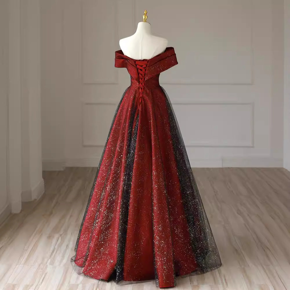 Off-shoulder Red Wedding Dress Plus Size Slimming Engagement Dress