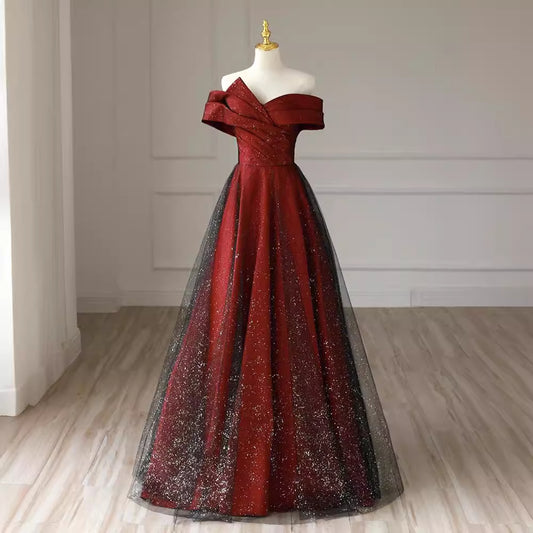 Off-shoulder Red Wedding Dress Plus Size Slimming Engagement Dress